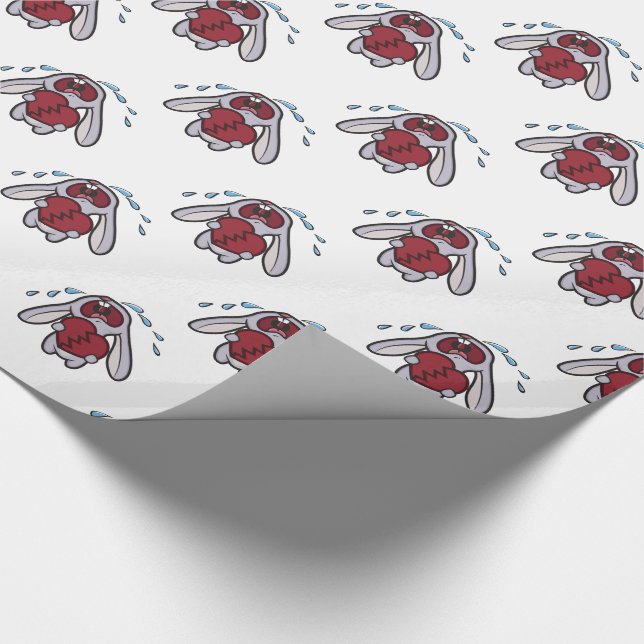 Crying Bunny Rabbit with Broken Heart Pattern Wrapping Paper (Corner)