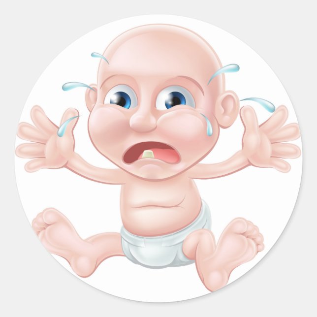 Crying cartoon baby classic round sticker (Front)