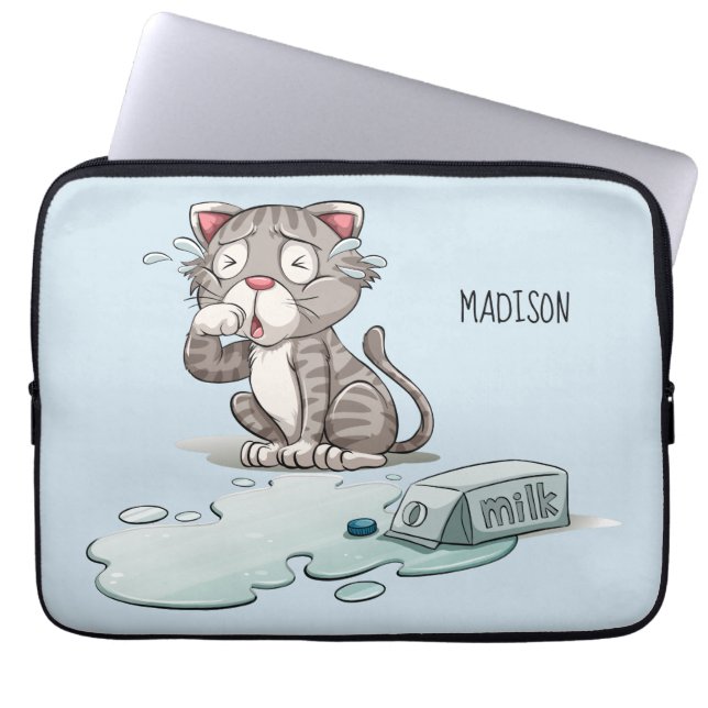 Crying Cat custom name & colour laptop sleeves (Front)
