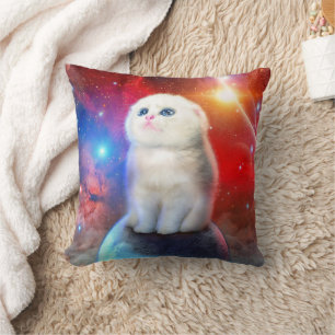 Crying cat in space cushion