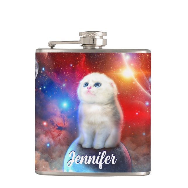 Crying cat in space                                hip flask (Front)