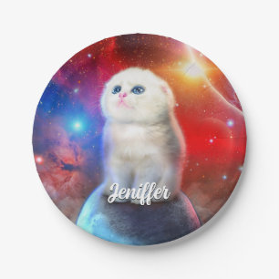 Crying cat in space                                paper plate