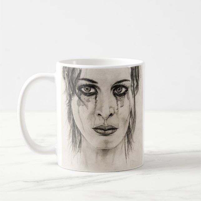 Crying girl - Drawing in pencil Coffee Mug (Left)