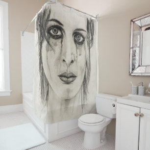 Crying girl - Drawing in pencil Shower Curtain
