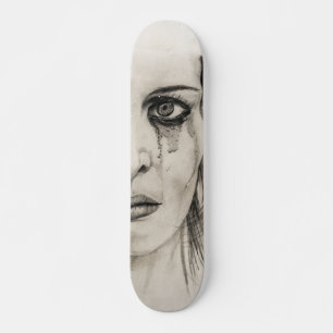 Crying girl - Drawing in pencil Skateboard