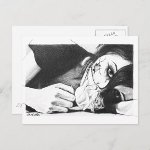Crying girl with rose Surreal drawing art  Postcard