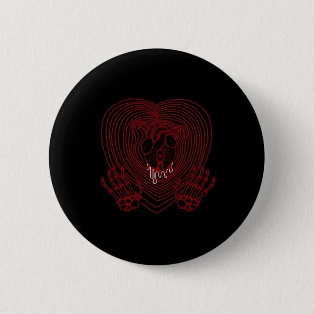 Crying Heart In Red  - Skeleton Hands Hearts 6 Cm Round Badge (Front)