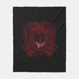 Crying Heart In Red - Skeleton Hands Hearts Fleece Blanket