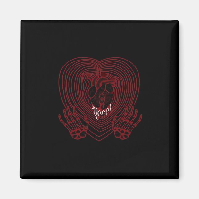 Crying Heart In Red  - Skeleton Hands Hearts Magnet (Front)