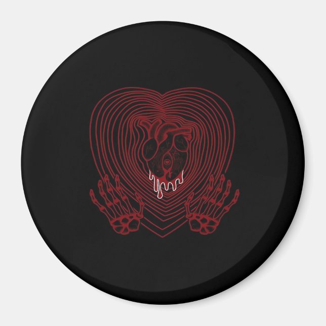 Crying Heart In Red  - Skeleton Hands Hearts Magnet (Front)
