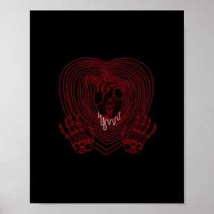 Crying Heart In Red Skeleton Hands Hearts Modern Poster
