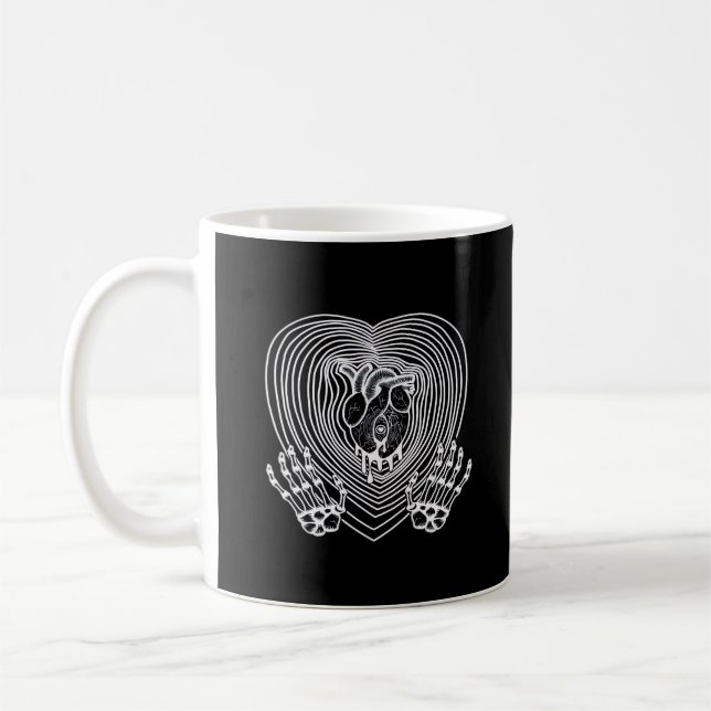 Crying Heart In White  - Skeleton Hands Hearts Coffee Mug (Left)