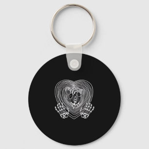Crying Heart In White  - Skeleton Hands Hearts Key Ring