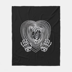 Crying Heart In White Skeleton Hands Hearts Modern Fleece Blanket