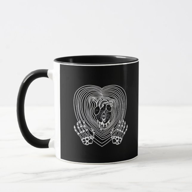 Crying Heart In White  - Skeleton Hands Hearts Mug (Left)