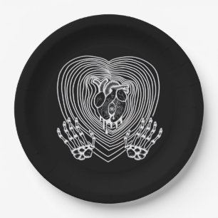 Crying Heart In White - Skeleton Hands Hearts Paper Plate