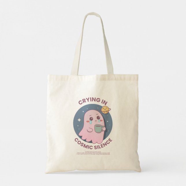 Crying in Cosmic Silence – Cute Existential Ghost  Tote Bag (Back)