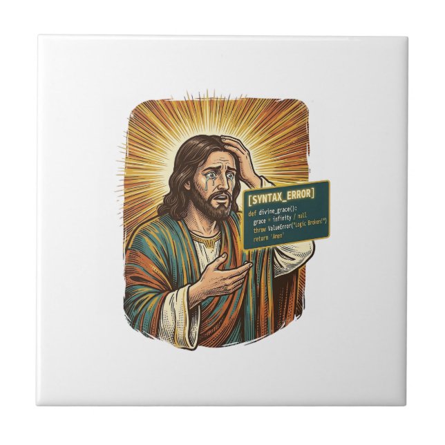 Crying Jesus Syntax Error Coding Programmer Softwa Ceramic Tile (Front)