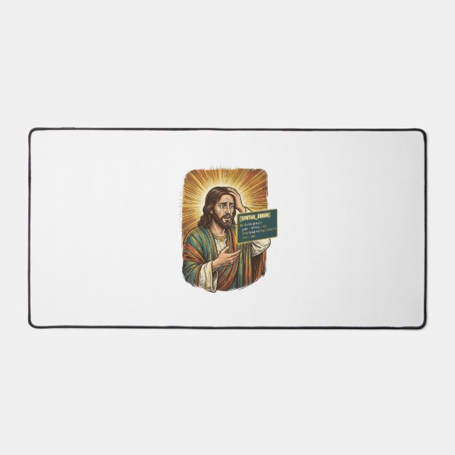 Crying Jesus Syntax Error Coding Programmer Softwa Desk Mat (Front)