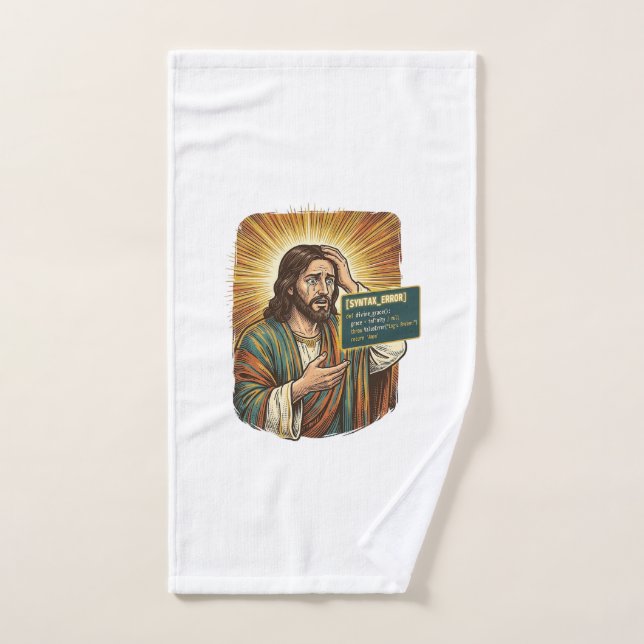 Crying Jesus Syntax Error Coding Programmer Softwa Hand Towel (Hand Towel)