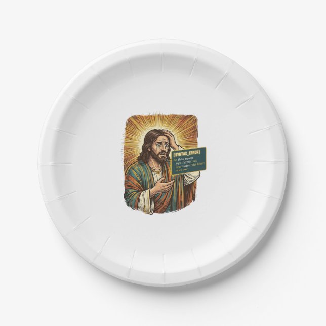 Crying Jesus Syntax Error Coding Programmer Softwa Paper Plate (Front)
