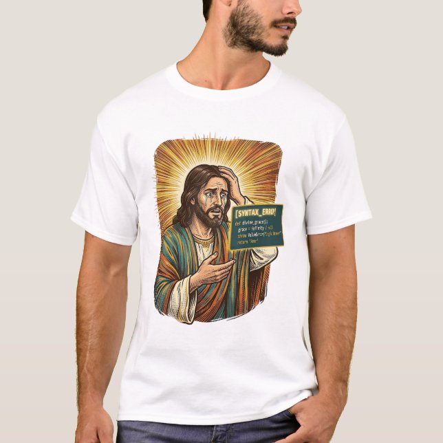 Crying Jesus Syntax Error Coding Programmer Softwa T-Shirt (Front)