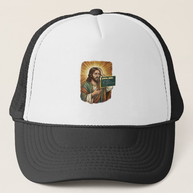 Crying Jesus Syntax Error Coding Programmer Softwa Trucker Hat (Front)