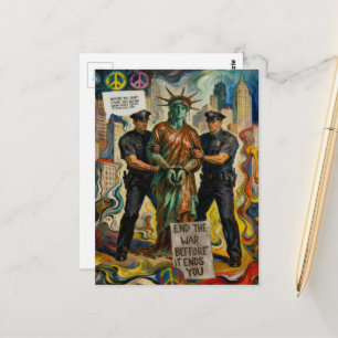 Crying lady liberty arrested by police  postcard