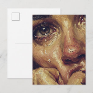 Crying Portrait Oil Painting — Textured Emotional  Postcard