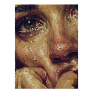 Crying Portrait Oil Painting — Textured Emotional  Poster
