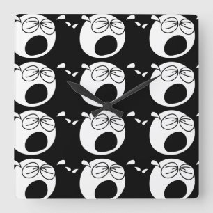 Crying Sad Round Black and White Face Square Wall Clock