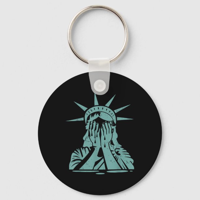 Crying Statue Of Liberty Protest  Key Ring (Front)