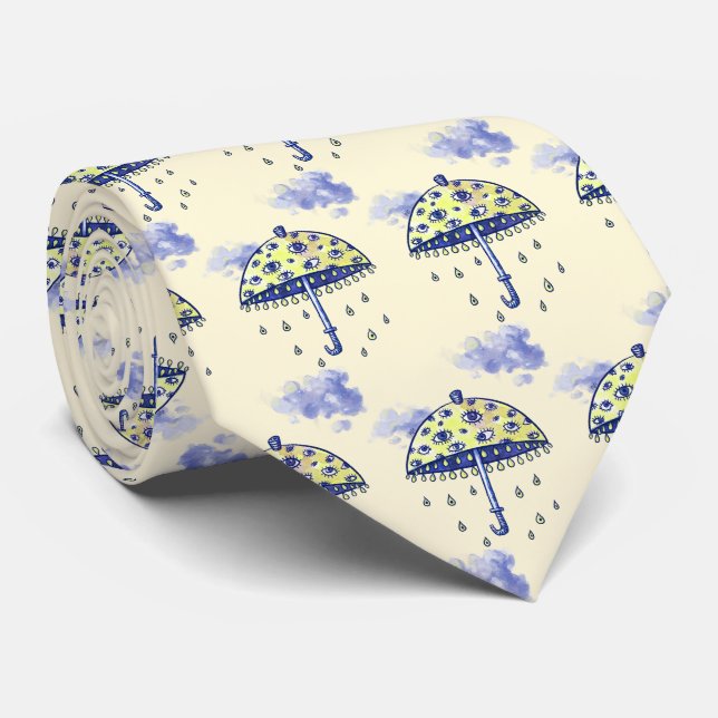 Crying Umbrella with Eyes Hand drawn Tie (Rolled)