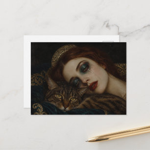 Crying With Her Cat The Queen in Bed Postcard