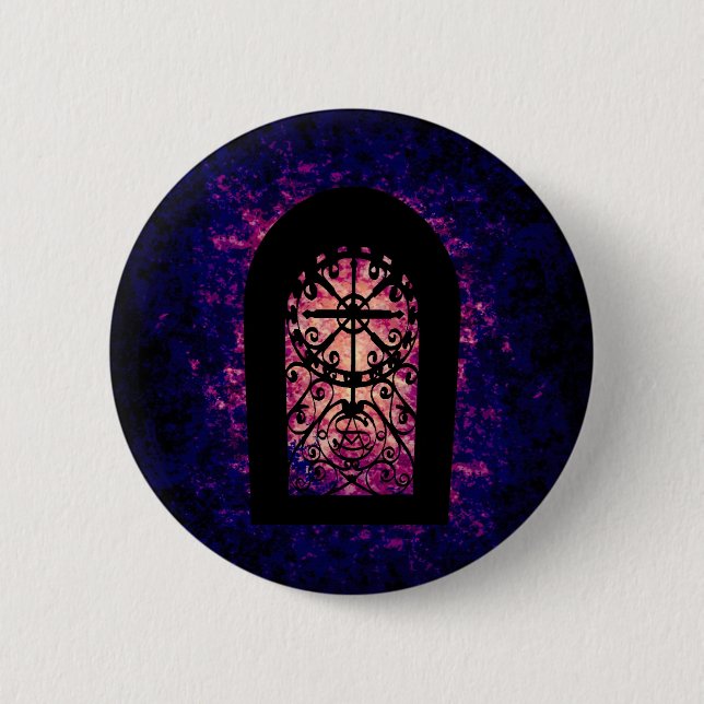 Crypt door silhouette 6 cm round badge (Front)