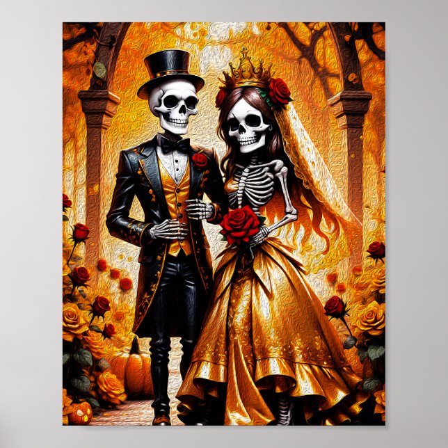 Cryptic Love - Halloween Skeleton Couple Painting Poster (Front)