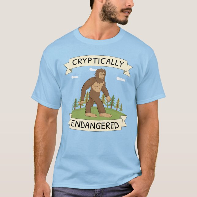 Cryptically Endangered Bigfoot Funny T-Shirt (Front)