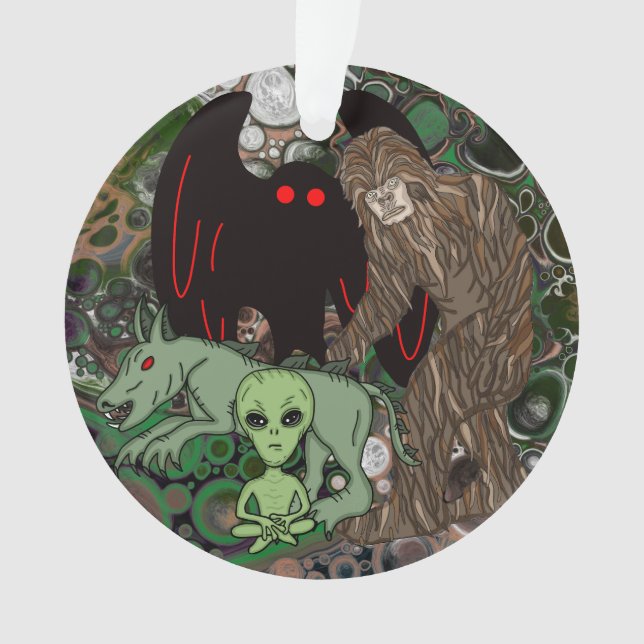 Cryptid Big Foot, Alien, Chupacabra, Mothman Ornament (Front)