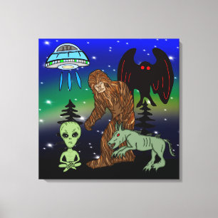 Cryptid Big Foot Alien Mothman UFO Chupacabra Canvas Print