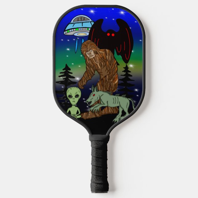 Cryptid Big Foot Alien Mothman UFO Chupacabra Pickleball Paddle (Front)