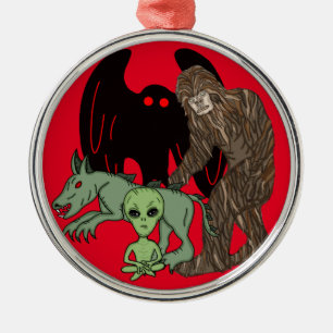 Cryptid Big foot, Chupacabra, Mothman, Alien Metal Ornament