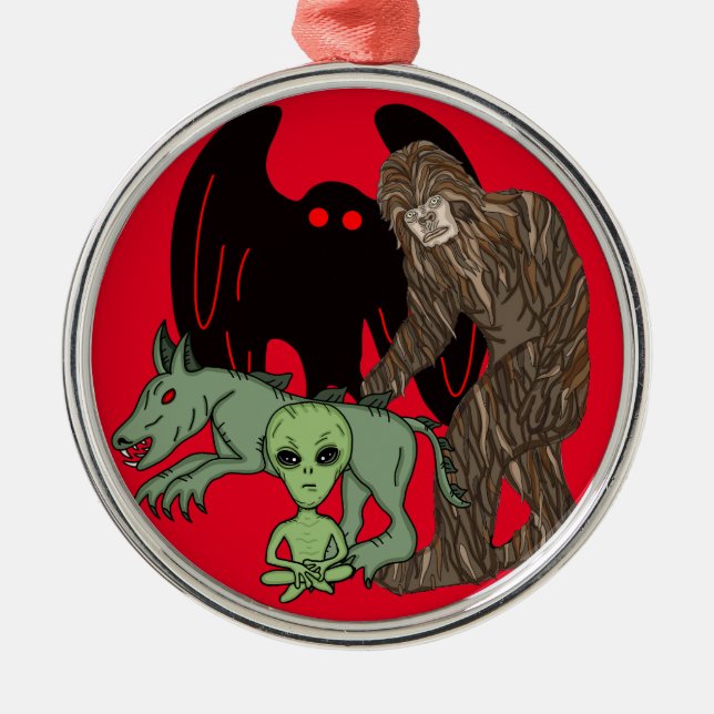 Cryptid Big foot, Chupacabra, Mothman, Alien   Metal Ornament (Front)