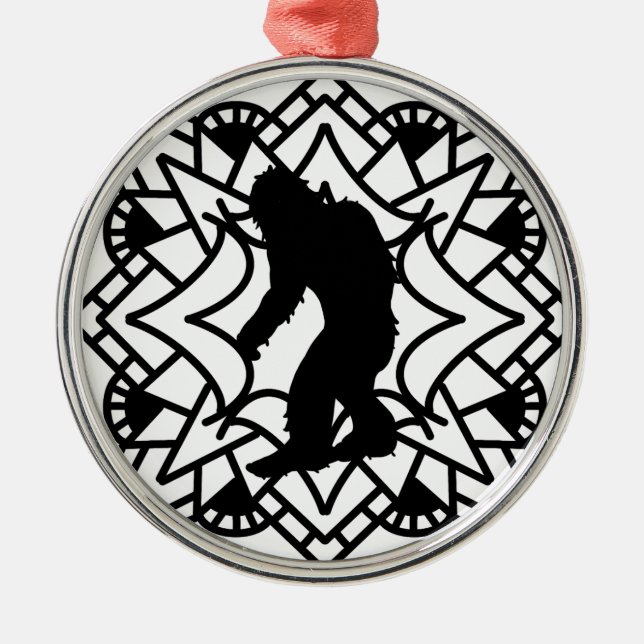 Cryptid Big foot, Sasquatch in a Mandala Metal Ornament (Front)