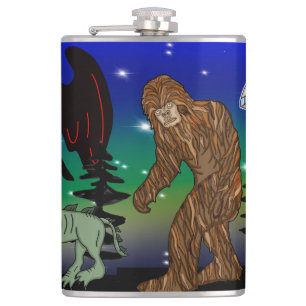 Cryptid, UFO, Big Foot, Chupacabra, Alien Mothman Hip Flask