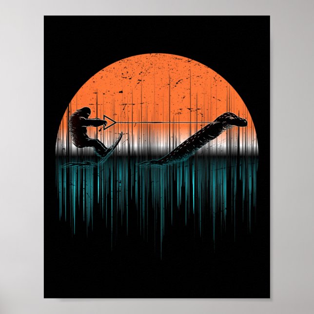Cryptid Water Skiing Loch Ness Monster Funny Bigfo Poster (Front)