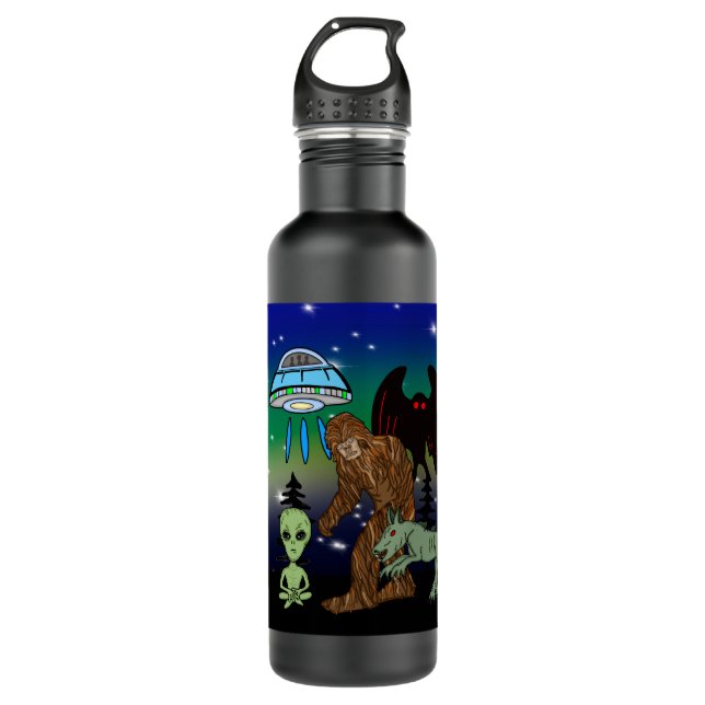 Cryptids, Bigfoot, Sasquatch, Mothman, Alien, UFO  710 Ml Water Bottle (Front)