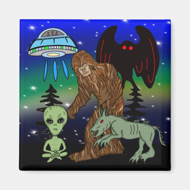 Cryptids, Bigfoot, Sasquatch, Mothman, Alien, UFO  Magnet (Front)