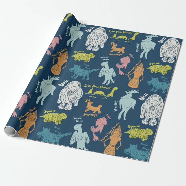 Cryptids Cryptozoology Identification Guide Wrapping Paper (Unrolled)