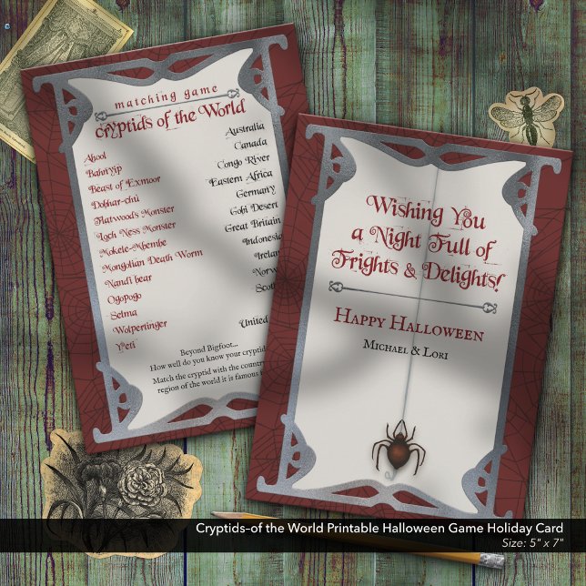 Cryptids–of the World Printable Halloween Game Holiday Card (Cryptids–of the World Matching Printable Halloween Party Game)