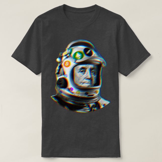 Crypto Benjamin Cyber Space Astronaut Miner Glitch T-Shirt (Design Front)